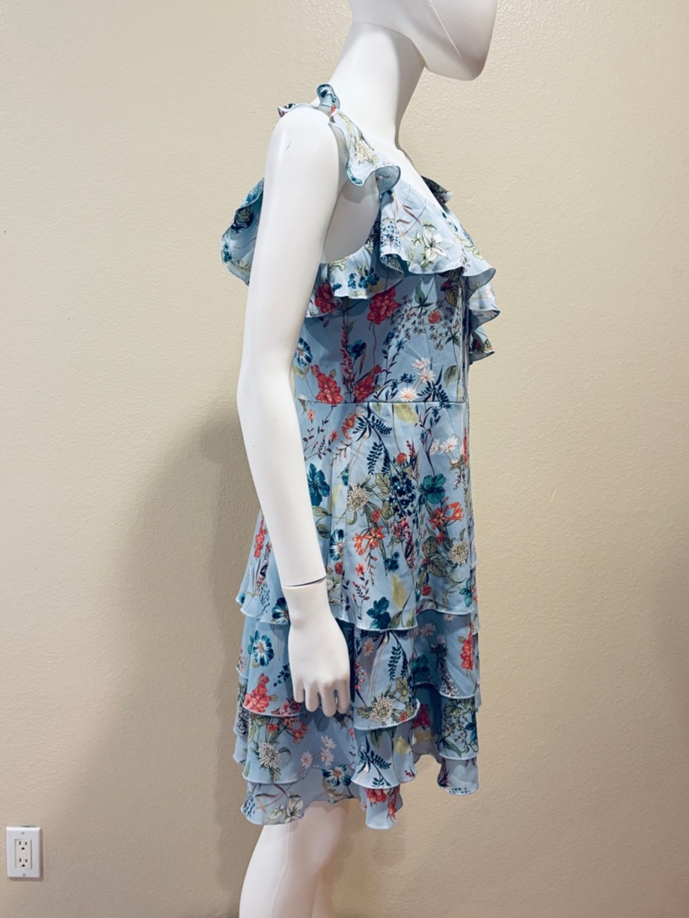 Sanctuary Light Blue Floral Ruffle Tiered Mini Dress Size S Romantic Cottage - Picture 6 of 15